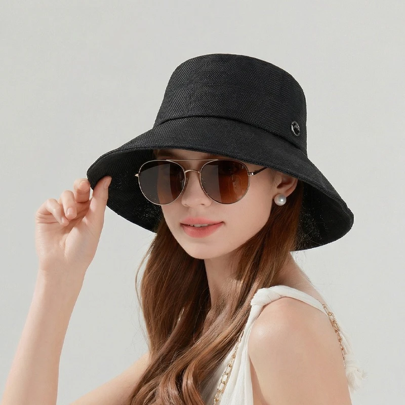 Neuer Damen-Bucket-Hat im Panamastil mit Breiter Krempe für Alle Jahreszeiten, Atmungsaktiver Sonnenschutz-Hut