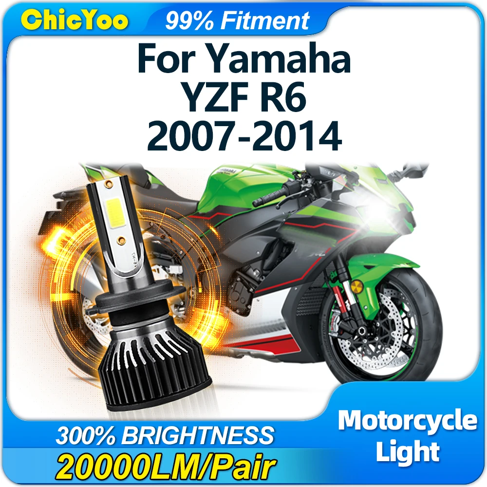2x H7 LED Headlight Bulbs Kit For Yamaha YZF R6 (2007-2014) – 6000K Cool White, 6000 Lumens