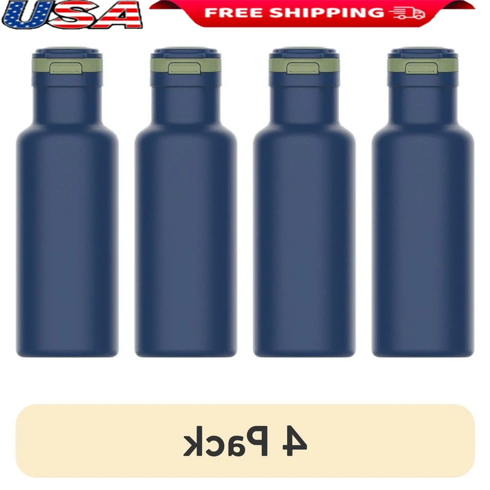 

4 упаковки, изолированная бутылка для воды из нержавеющей стали на 14 унций с герметичной крышкой, легко открывающаяся скрытая ручка, прочный, безопасный для детей