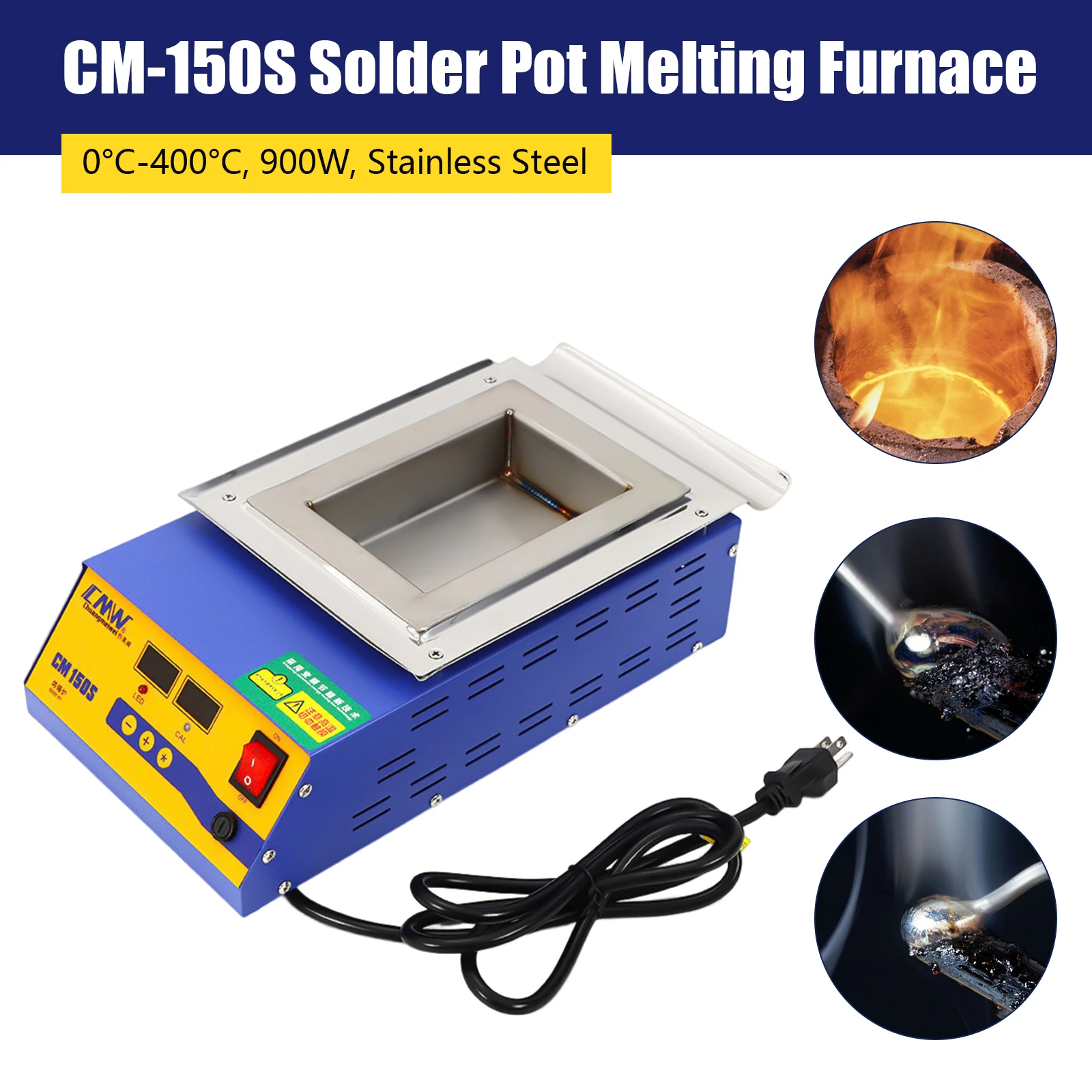 Melting Pot Lead-Free Solder Pot, Desoldering Bath 900w Solder Pot with Pot Solder Paste Scraper Compact Soldering Pot