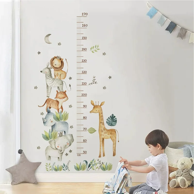 Hot Sale Measure Height Cute Decoration Sticker for Home Decor Children Room Cartoon Animal Kids Growth Chart Wall Paper Sticker