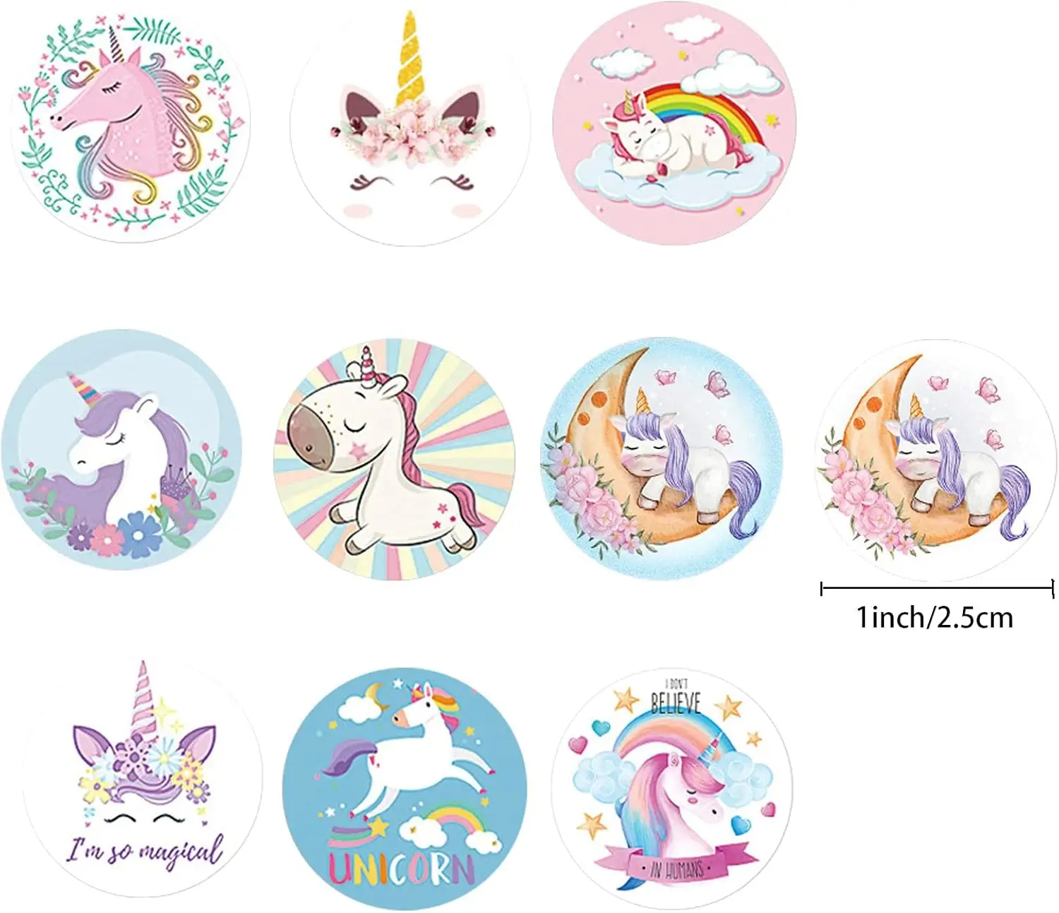 1000pcs Unicorn Label Stickers, DIY Decoration Stickers, 1 Inch Self-Adhesive for Party Gift Bags (16 Styles)