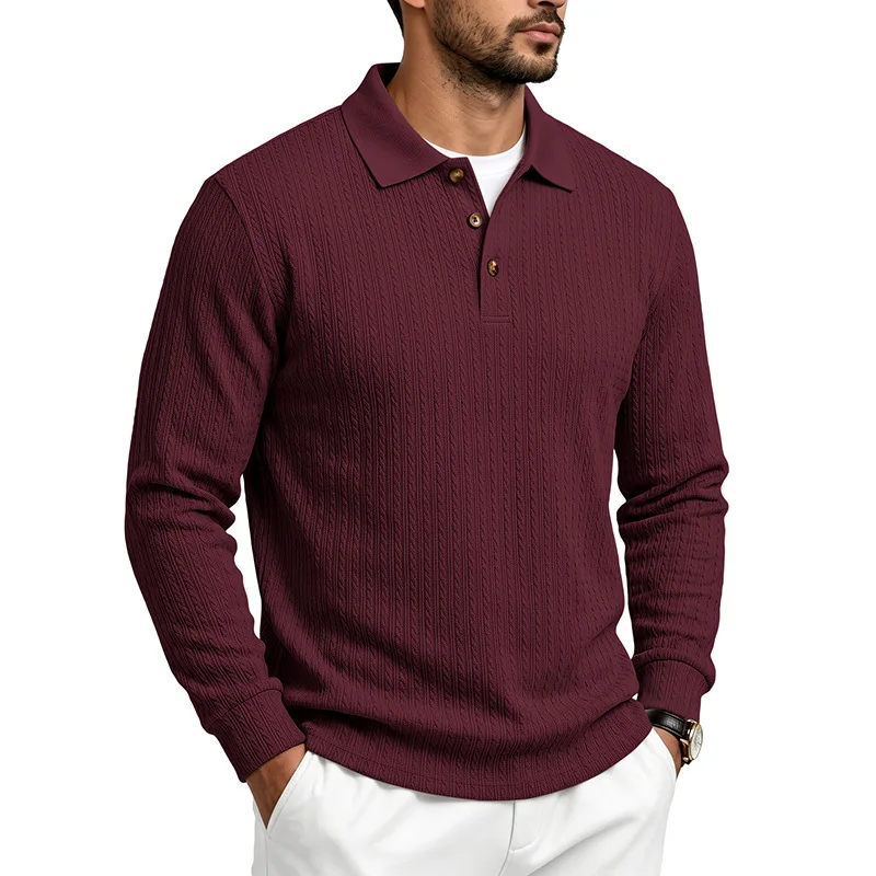 Herren Herbst-Winter US-Größe Jacquard Schlangenmuster Langarm-Poloshirt, Lässiges Einfaches Revers-Unterhemd – Detail 5