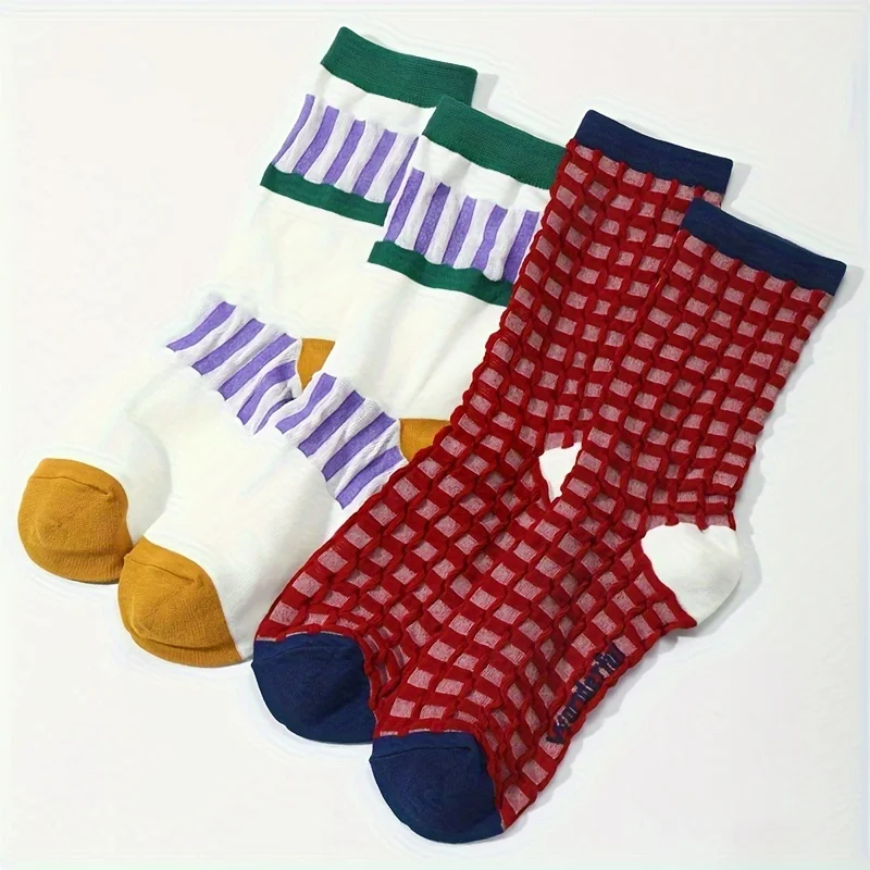 

2 Pairs/Pack Women Letter Pattern Fashion Casual Thin Crew Cotton Socks Fit EU36-39
