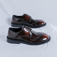 Fashion Men Casual Leather Derby Shoes Italian Thick Sole Big Toe Trendy Patent Leather Shoes Lace-up Thick Bottom Oxford Shoes