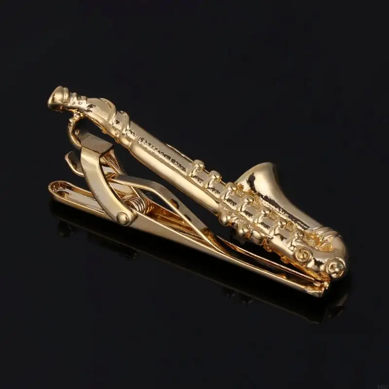 W8KF Saxophone Men Tie Clip Bar Necktie Pin Clasp Clamp Wedding Charm for Creative Gi