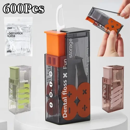 10 juegos de soporte para hilo dental portátil, expulible automático, incluye 10 Uds. De organizador de hilo dental, palos para hilo dental desechables de mano a presión