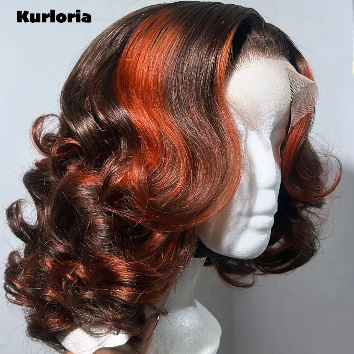 P4/350 Piano Color Highlights Orange Body Wave Bob Lace Front Wig Transparent Lace 100% Human Hair Glueless Wear and Go Wig