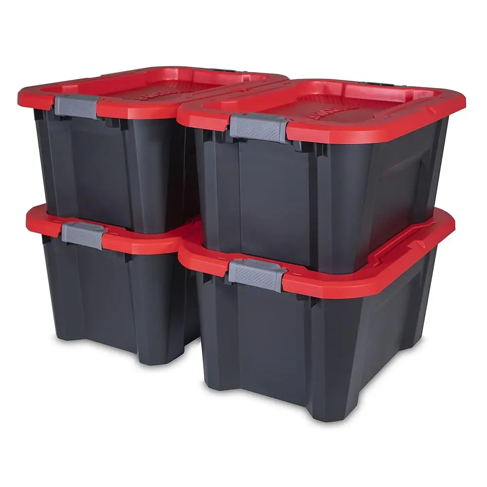 

, 20-Gallon Highly Durable Storage Bin & Dual Latching Lid, (14.3”H X 19.7”W X 28.2”D), Versatile Stacking Tote And