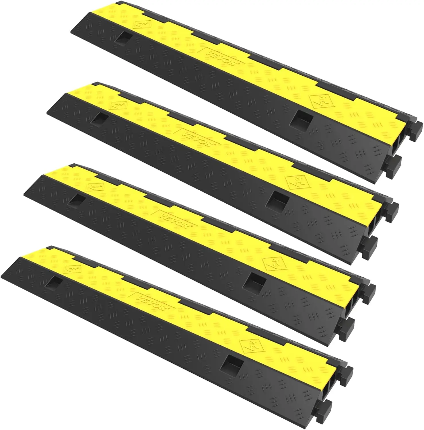 

Cable Protector Ramp, 4 Packs 2 Channels Speed Bump Hump, Rubber Modular Speed Bump Rated 11000 LBS Load Capacity