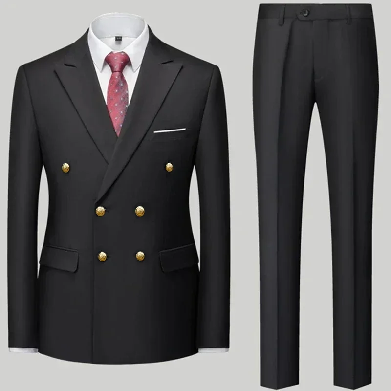 

2 Pcs 2023 Fashion New Men's Casual Boutique Double Breasted Suit Trousers / Man's Business Suit Jacket Blazers Coat Pants Set
