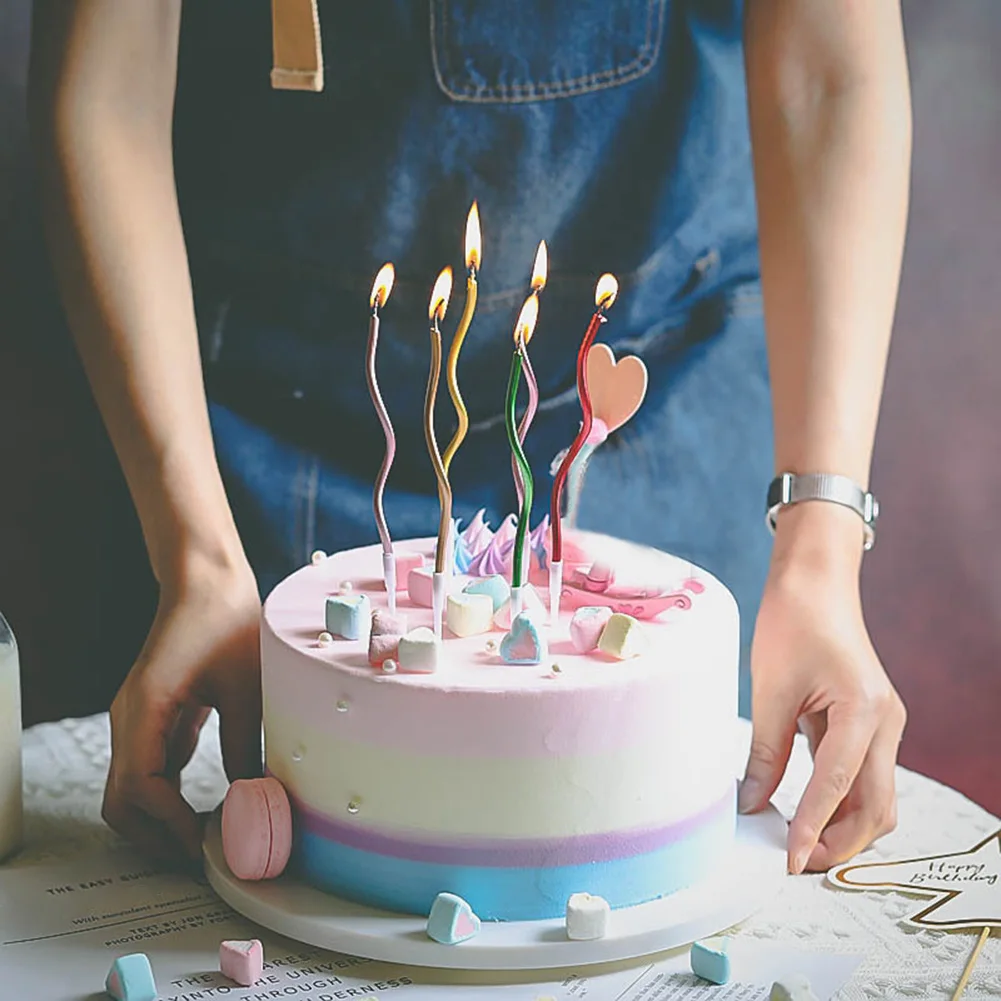 6 PCS Gradient Thread Long Candle Multi Color Thin Candle Happy Birthday Party Cake Decoration Romantic Valentine\'s Day