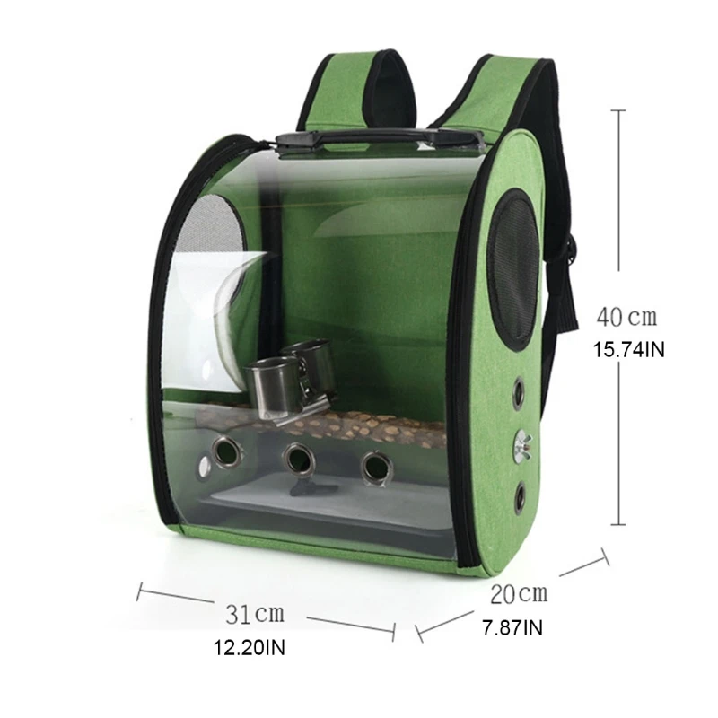Zaino per pappagalli borsa per trasportini zaino per uccelli da compagnia gabbia da viaggio trasparente con supporto tazza per trespolo per viaggi
