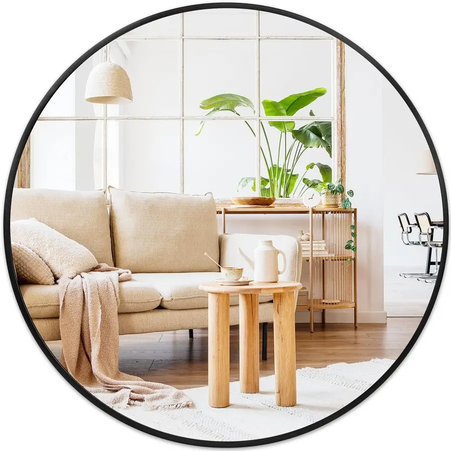 

Black Round Mirror 30 Inch Large Circle Mirror for Bathroom, Living Room, Hallway, Entryway, Matte Aluminum Frame Circular Mirro