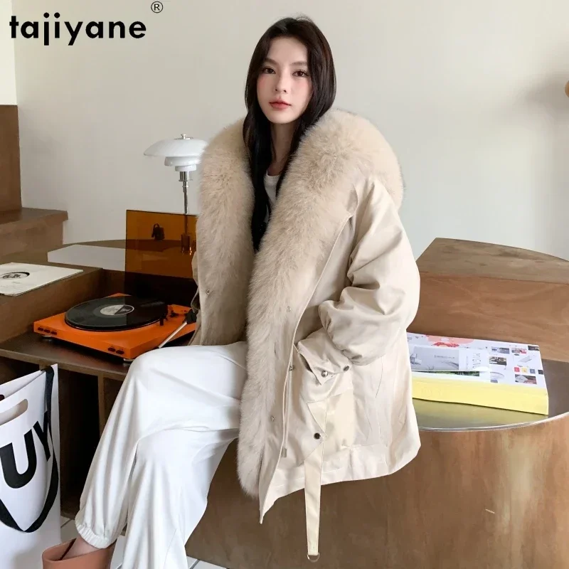 

Tajiyane Real Fur Parkas Winter Jackets for Women 2023 Rex Rabbit Fur Liner Fur Coat Luxury Fox Fur Navy Collar Roupas Femininas