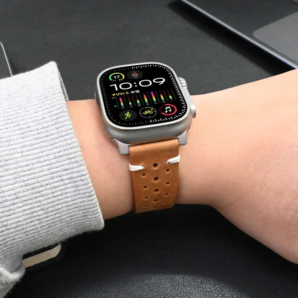 本革ストラップ Apple Watch Ultra 2 49mm シリーズ 10 46mm チタンコネクタレザーバンドシリーズ 9 8 7 6 5 45mm 44mm