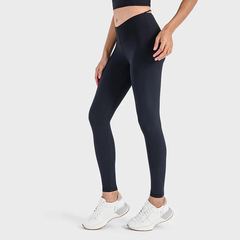 

Swift Speed High-Rise Ribbed Tight 25" Four-way Stretch Sweat-wicking V-shaped Waistband Plain Gym Leggings Push Up Tights