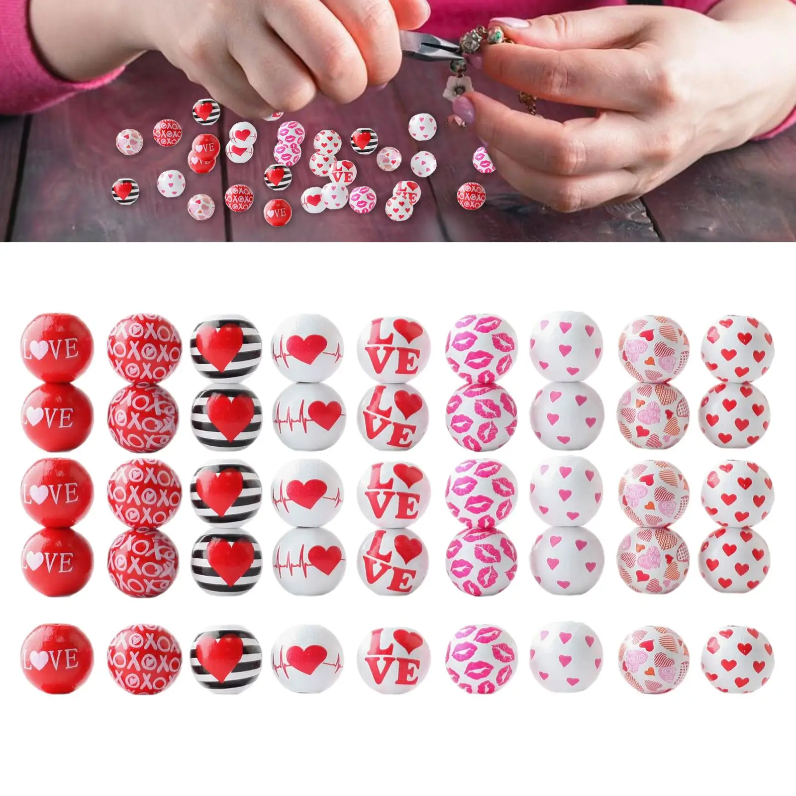 45 Pieces Valentine's Day Wooden Beads 16mm for Holiday Home Birthday Gifts