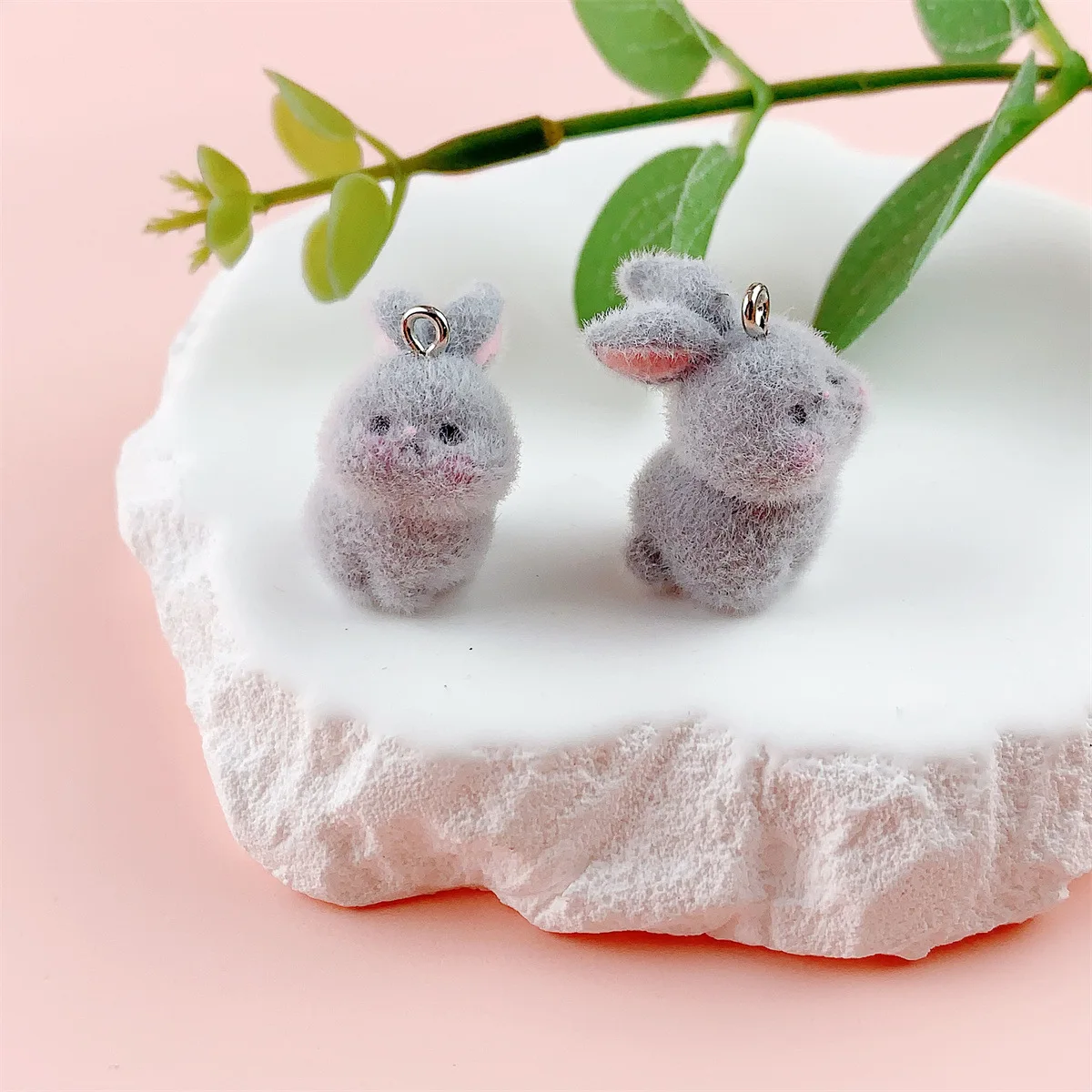 20Pcs 3D Cute Colorful Bunny Charms Plush Mini Animal Rabbit Pendant For Phone Bag Keychain Earrings DIY Crafts Jewelry Make