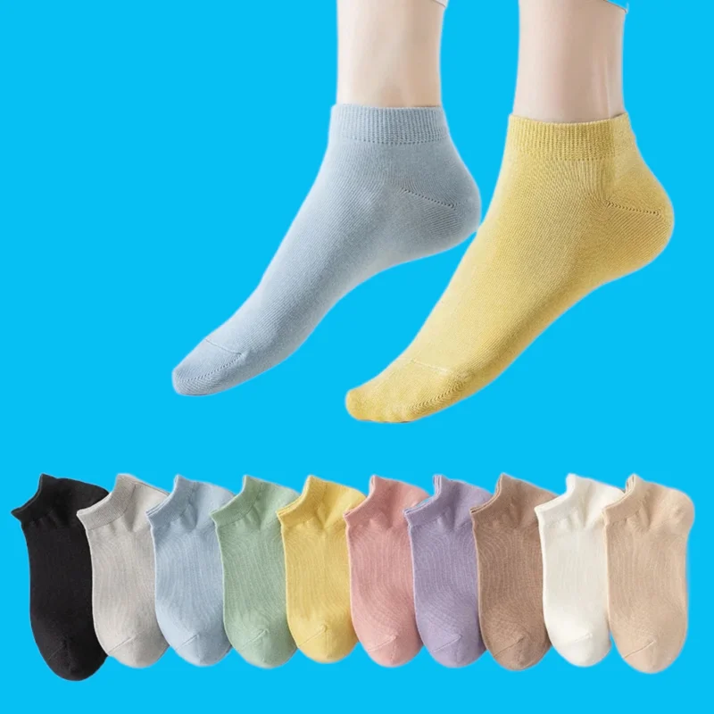 

5/10 Pairs Breathable Cute Spring Summer Thin Candy Colored Boat Socks Shallow Mouth High Quality Women's Boat Socks Short Socks