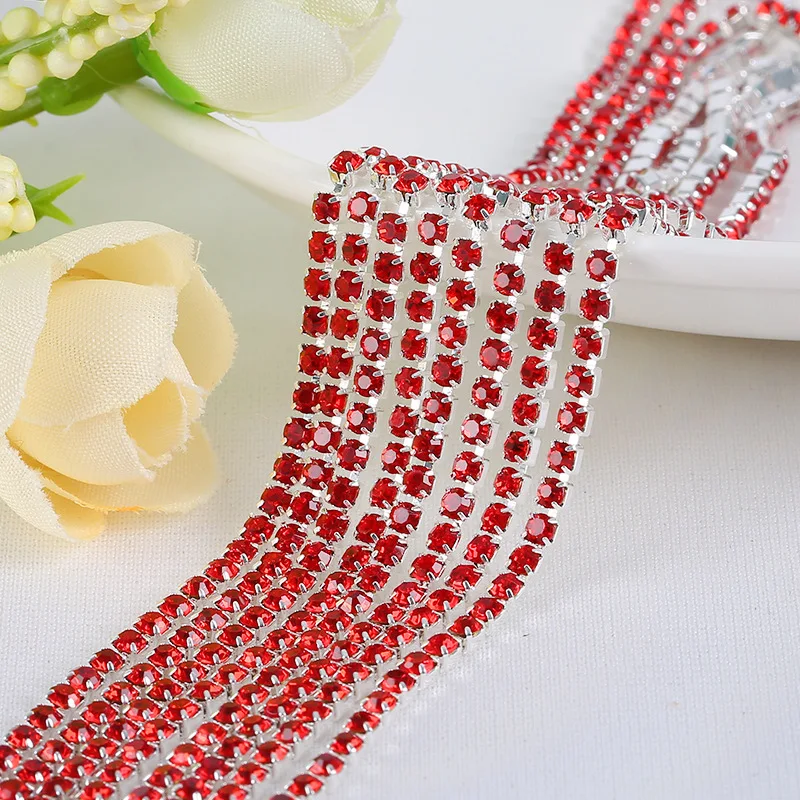 10 Yards Strassbesatz 2 mm Glitzer Kristallkette Hochzeit Party Geschenk DIY Kunst Dekoration Kleidung Hut Tasche Zubehör Strass – Detail 8
