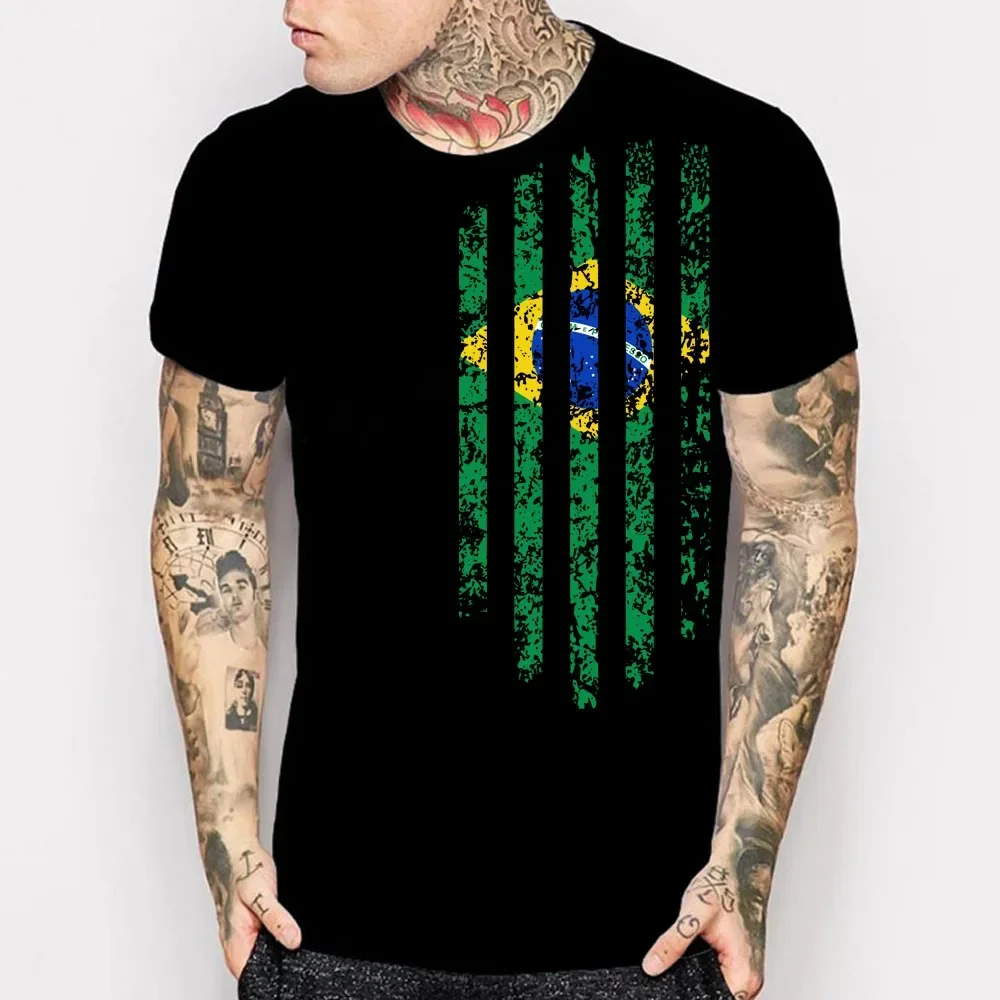 

Distressed Brazil Flag Vintage T-Shirt 100% Cotton O-Neck Summer Short Sleeve Casual Mens T-shirt Size S-3XL
