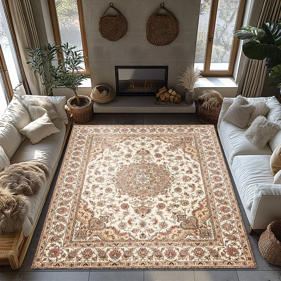 Vintage Bohemian Floral Rug Rustic Area Rugs for Living Room Decor