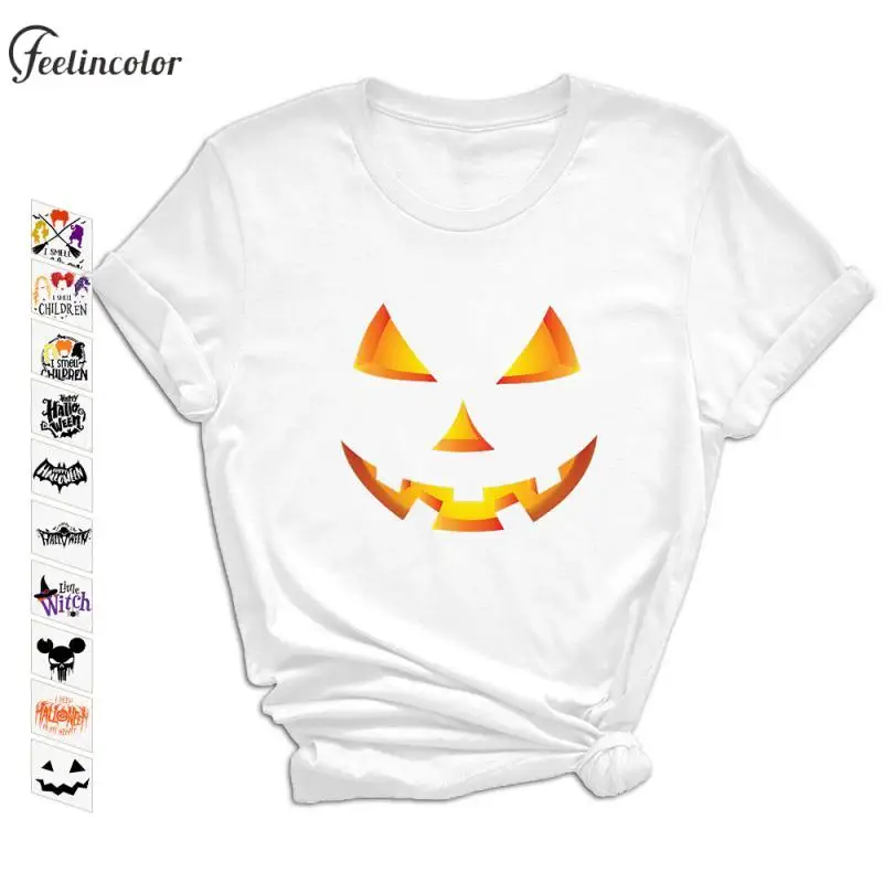 Halloween Ladies Black and White Top Short Sleeve Holiday Cartoon Print T-Shirt Sisters Streetwear Comfortable Women Clothing