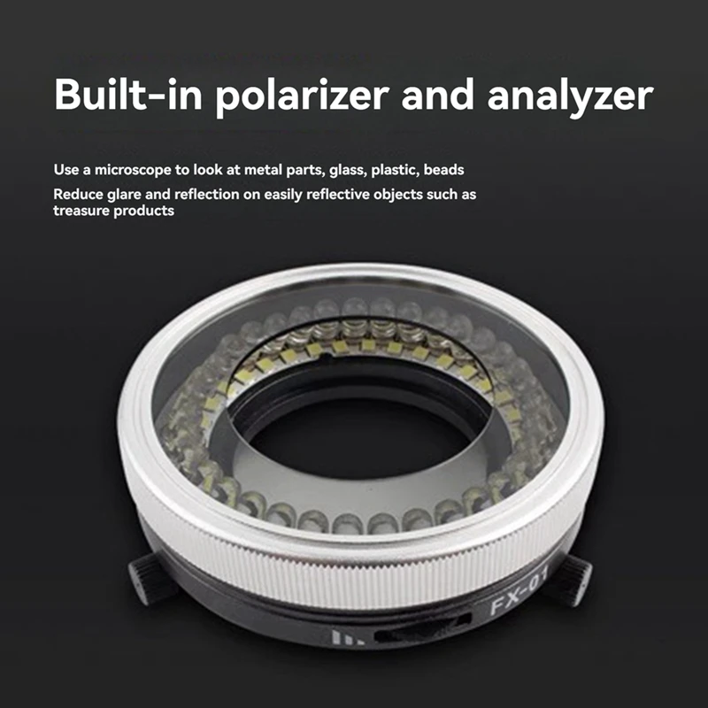 2025 New Polarized LED Ring Light Source Anti Glare 35Pcs DIP/SMD LED Beads Double Polarizer Lens Microscope Lamp
