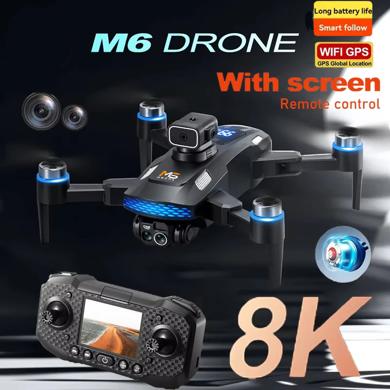 new-m6-drone-8k-hd-dual-camera-5g-wifi-fpv-brushless-motor-obstacle-avoidance-with-screen-remote-control-four-axis-rc-drone