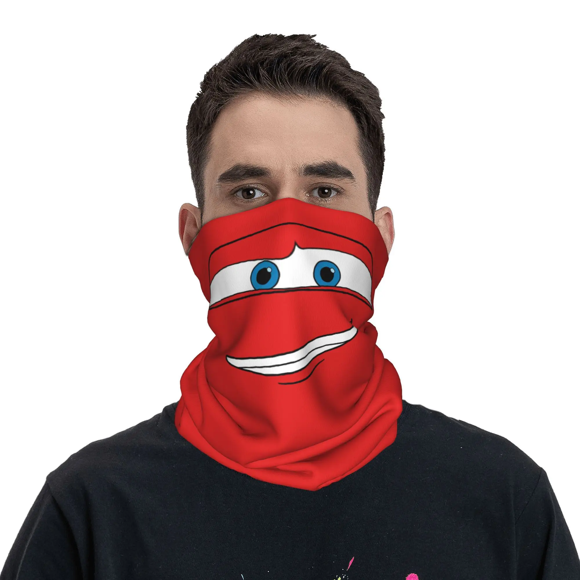 Lightning Cars McQueen Big Face ผ้าพันคอคอ Gaiter ผ้าพันคอใบหน้า Multifunctional Face Mask ขี่จักรยานสําหรับผู้ชายผู้หญิงผู้ใหญ่ล้างทําความสะอาดได้