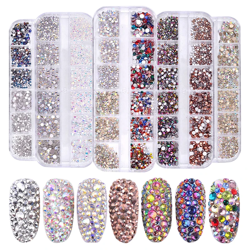 6/12Grids Boxed Nail Art Rhinestone SS3-SS20 AB Crystal Flat-back Diamond New Multi-Size DIY Manicure Decoration Rhinestone &8&