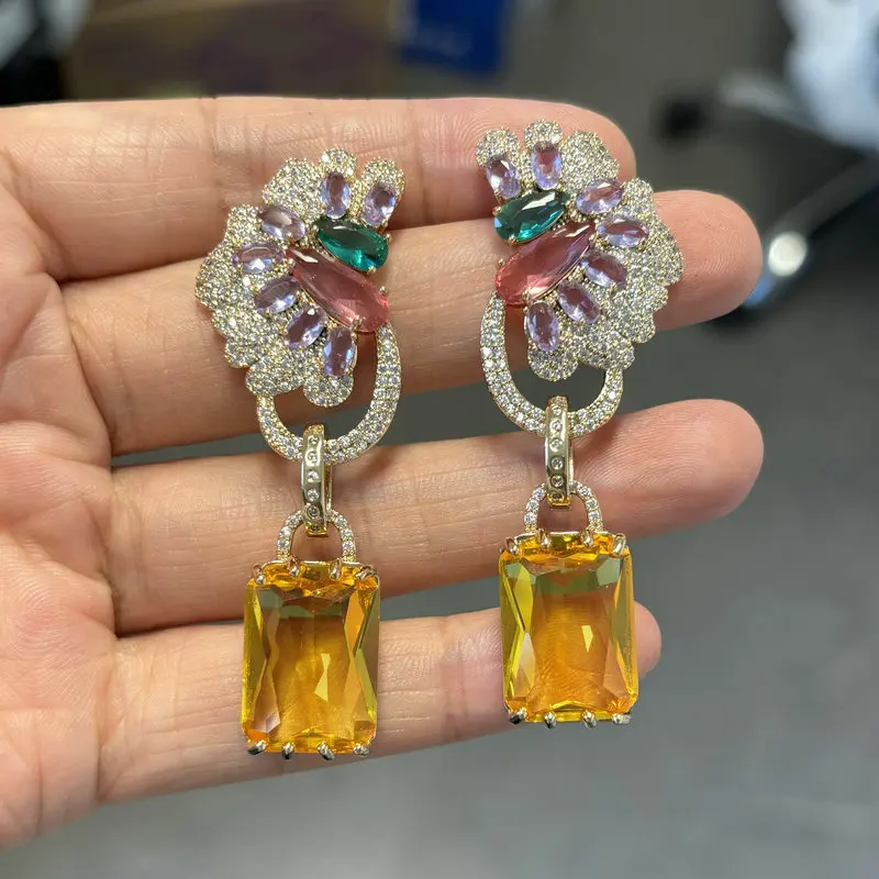 Bilincolor Long Colored Butterfly Crystal Earrings for Women