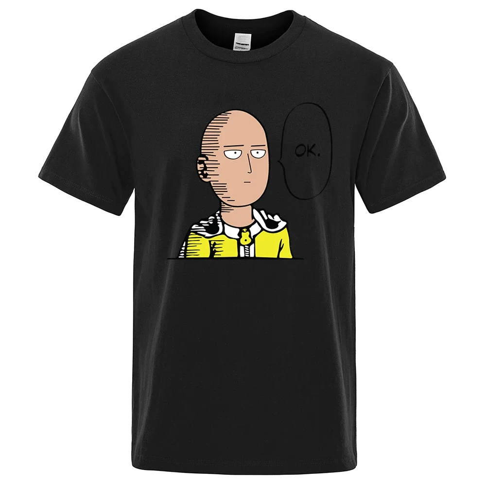 One Punch Man Say Ok Cartoon Male T Shirts Women Hip Hop Crewneck Short Sleeve Summer Cotton Tops Casual Funny T Shirt Unisex