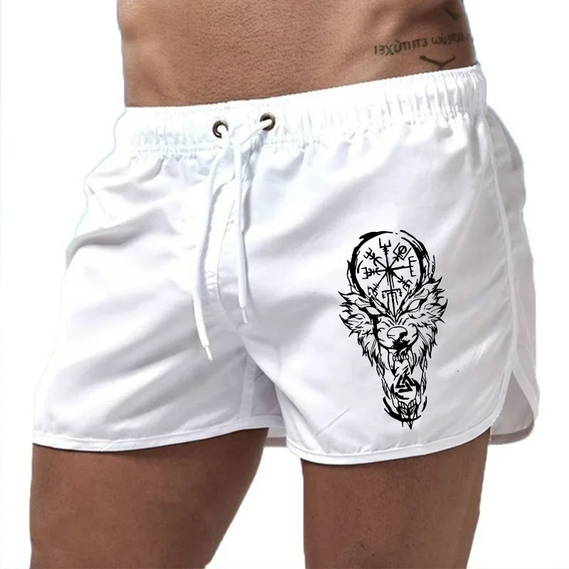 Totem Wolf Print Beach Shorts Summer Male Fashion Short Pants Classic Men's Daily Sports Gym Fitness Boxing Running Cycling