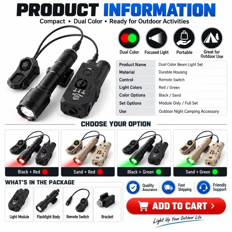 Dual Color Green Red Beam Light Set With Remote Switch, Ultra Bright Focus Beam Adjustable Bracket, Outdoor Night Camping Gear