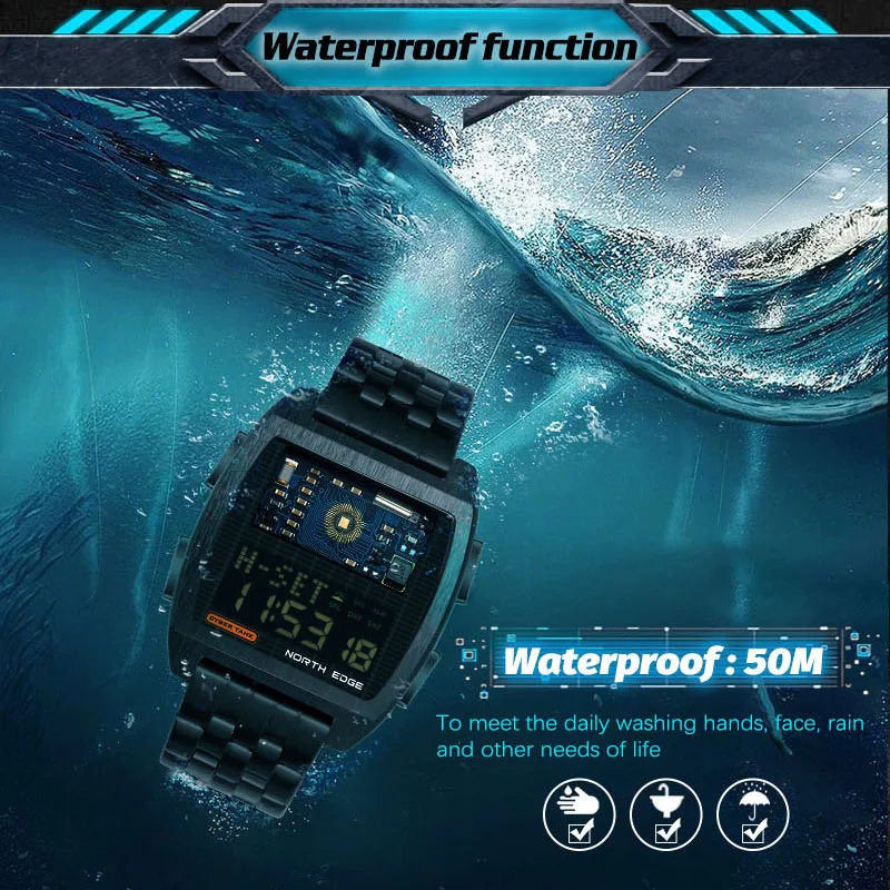 NORTH EDGE 2022 Men\'s Digital Watch Retro Industrial Metal Style Waterproof 50M Sport Watches For Men World Time reloj de hombre