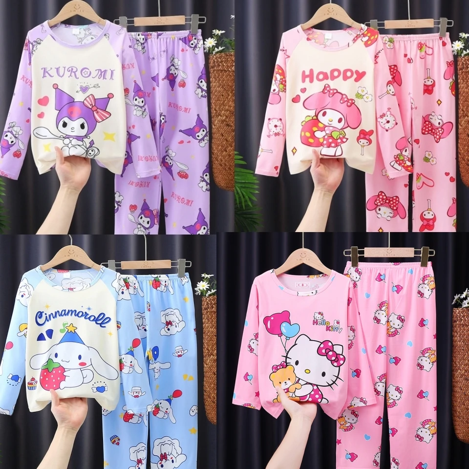 

Милый детский пижамный комплект Sanrio Kawaii Мультфильм Kuromi Cinnamoroll My Melody Hallo Kitty аниме милая одежда для сна тонкий костюм Подарки