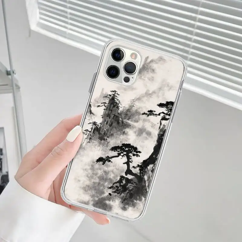Chinese Style Ink Painting Phone Case for iPhone 11 12 13 Mini Pro Max 8 7 6 6S Plus X 5 S SE 2020 XR XS 10 case image 2
