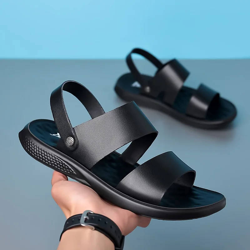 Herren sandalen 2023 Sommer neue heiß verkaufte wasserdichte rutsch feste Echt leders andalen weiche Sohle Hausschuhe atmungsaktive Freizeit schuhe