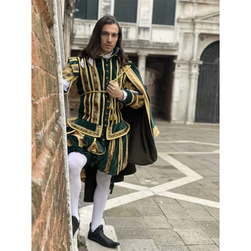 Tudor Elizabethan Adult Men's Green Outfits Costume Renaissance Tudor Henry VIII Era King Prince Dress Suit Ball Gown