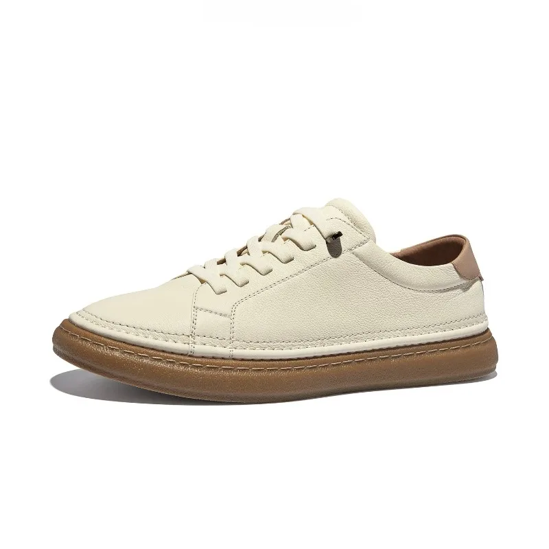 

Genuine Leather Casual Shoes Men's Spring Summer Fashion Round Toe Breathable Walking Flat Shoes Male Sports Board Shoes