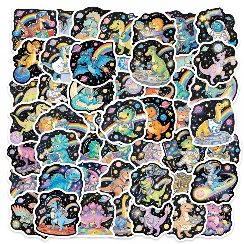

50PCS Funny Space Dinosaur Colored PVC Sticker Aesthetic DIY Decoration Phone Laptop Luggage Skateboard Graffiti Decals