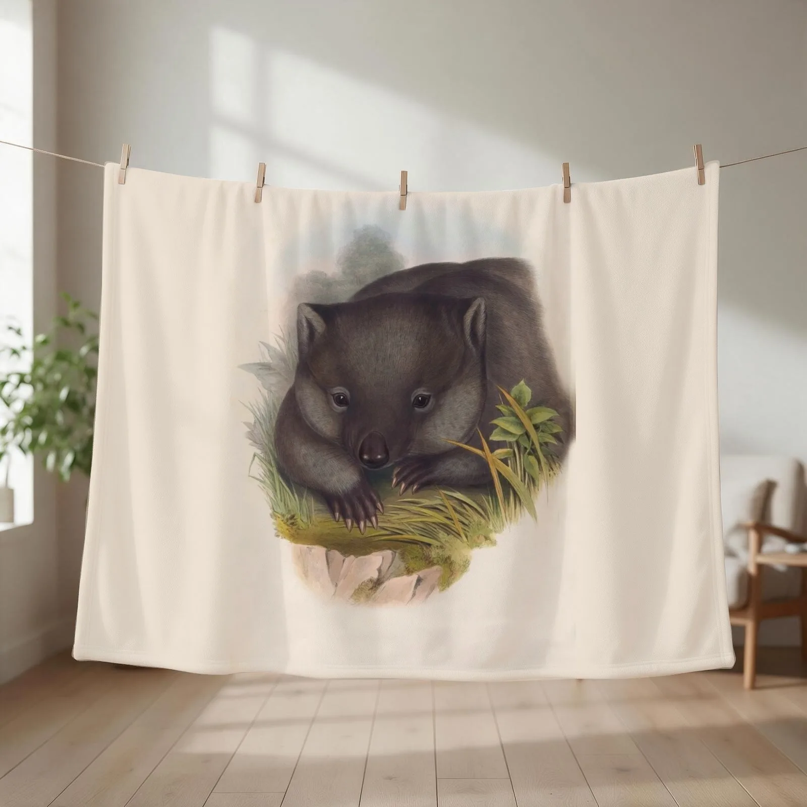 Phascolomy's Wombat (Common Wombat) by Henry Richter Throw Blanket couch cozy soft plush fuzzy picnic outdoor blanket