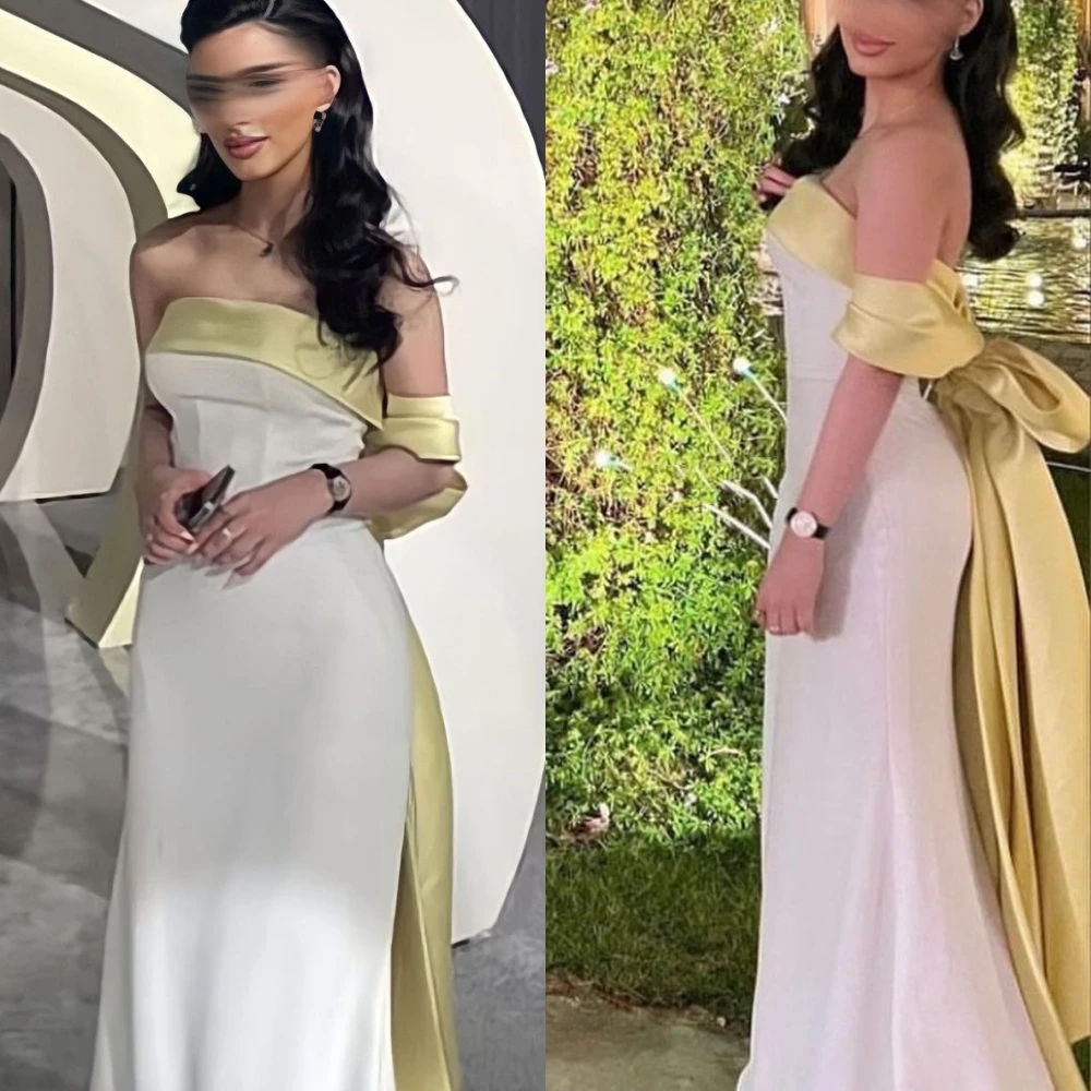 

Simple Prom Casual Off-the-shoulder Mermaid Celebrity Dress Anke length Bows Hugging Skirts Charmeuse Evening