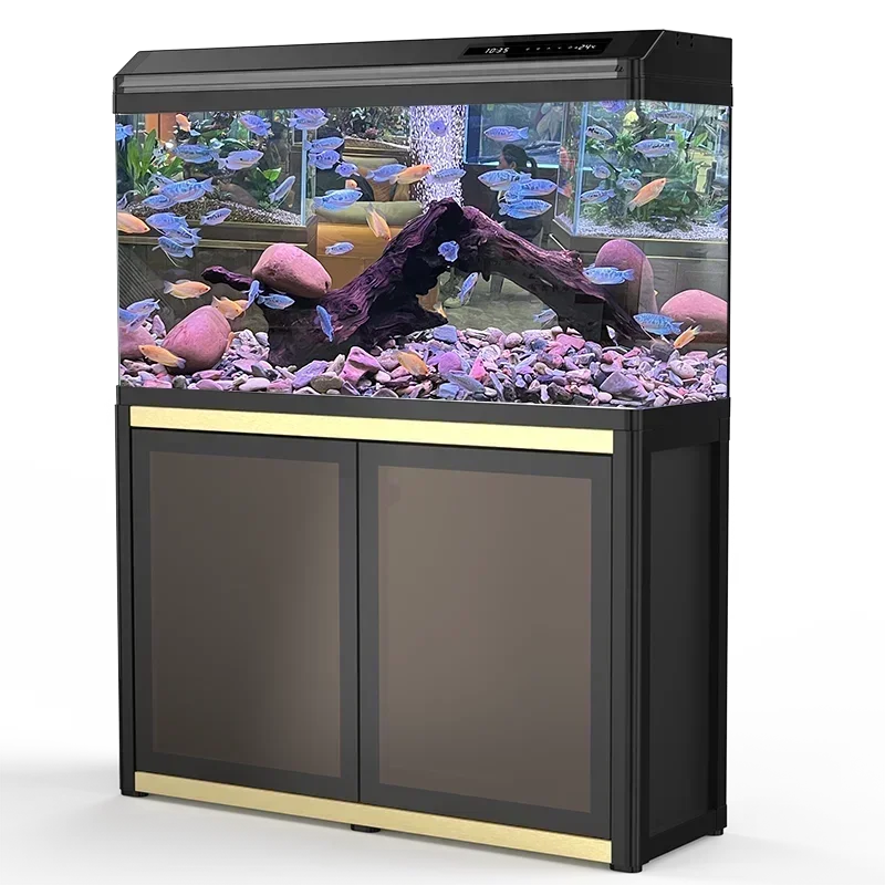 A Fish Tank Living Room Home Floor Glass with Cabinet Aquarium Ecological Change Water Medium New Fish Globe