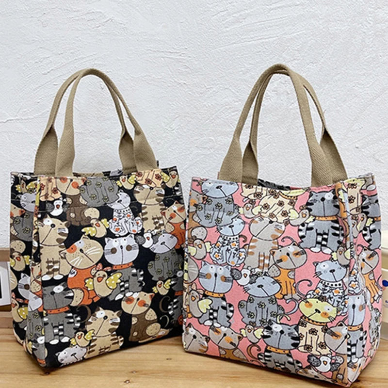 Canvas Bags Handbag For Women Shopper Tote Bag Fashion Designer Bag Japanese Style Cartoon Cute Cats Small Eco-Friendly Tote Bag