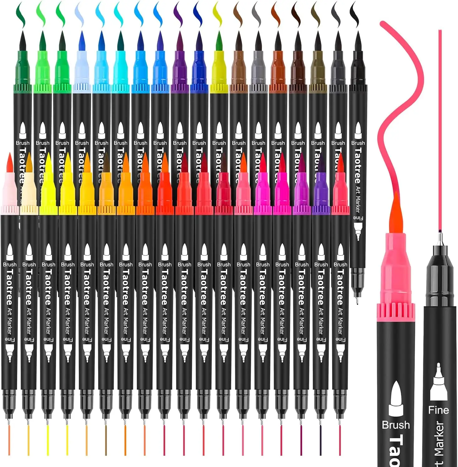 

36 Dual Tip Art Markers Pens for Adult Coloring Books, Artist Fine & Brush Tip Drawing Pens for Journaling Lettering Craft