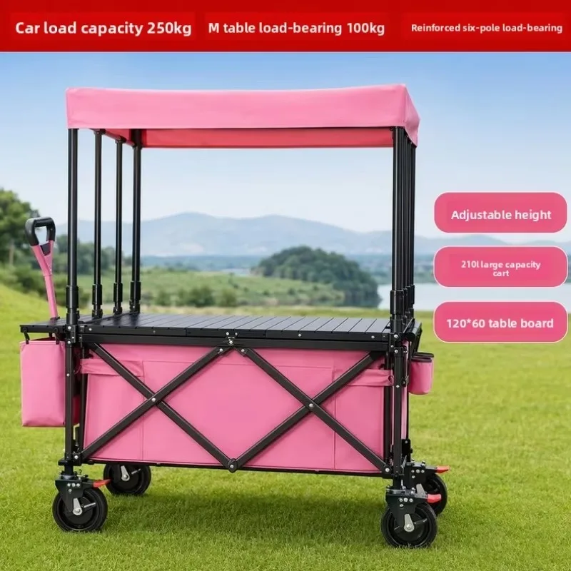 Multifunctional Foldable Camping Wagon Portable Liftable Push Pull Utility Outdoor Cart for Outdoor Camping Garden Use