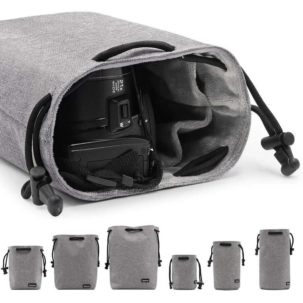 Boona bolsa para câmera, mochila para lente, cordão, lã, à prova d\'água, bolsa protetora para dslr, nikon, canon, sony, pentax